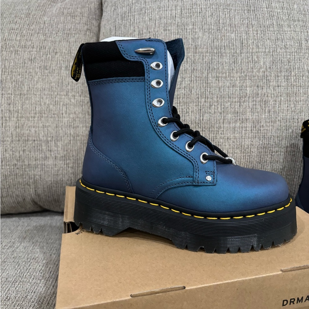 Dr. Martens Blue Iridescent Leather Women's Boots